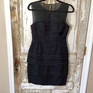 Anthropologie Hitherto Dress Sheer Top Tiered Skirt with Scalloped edges Size 4